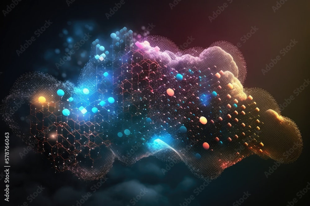 Poster technology of the future. modular electronic fabric. grid of particles. telecom cloud. intelligent o