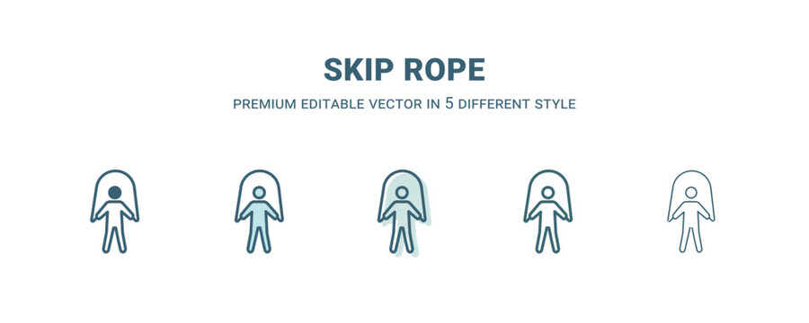 skip rope icon in 5 different style. Outline, filled, two color, thin skip rope icon isolated on white background. Editable vector can be used web and mobile