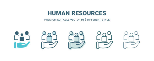 human resources icon in 5 different style. Outline, filled, two color, thin human resources icon isolated on white background. Editable vector can be used web and mobile