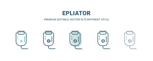 epliator icon in 5 different style. Outline, filled, two color, thin epliator icon isolated on white background. Editable vector can be used web and mobile