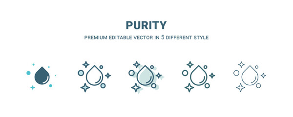 purity icon in 5 different style. Outline, filled, two color, thin purity icon isolated on white background. Editable vector can be used web and mobile