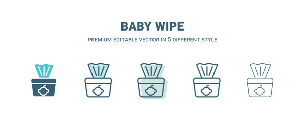 baby wipe icon in 5 different style. Outline, filled, two color, thin baby wipe icon isolated on white background. Editable vector can be used web and mobile
