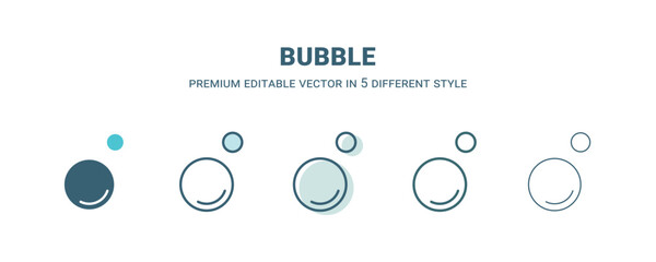 bubble icon in 5 different style. Outline, filled, two color, thin bubble icon isolated on white background. Editable vector can be used web and mobile