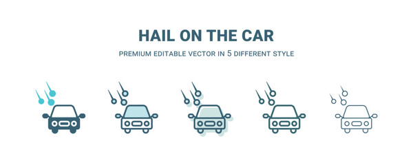 hail on the car icon in 5 different style. Outline, filled, two color, thin hail on the car icon isolated on white background. Editable vector can be used web and mobile