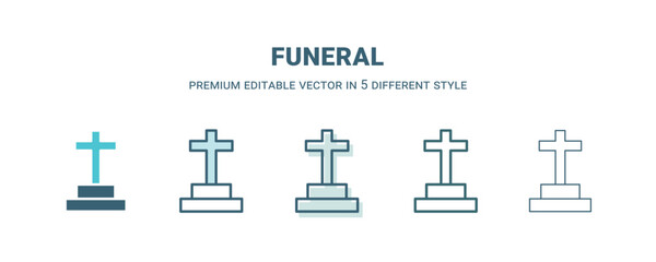 funeral icon in 5 different style. Outline, filled, two color, thin funeral icon isolated on white background. Editable vector can be used web and mobile