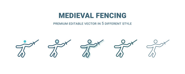 medieval fencing icon in 5 different style. Outline, filled, two color, thin medieval fencing icon isolated on white background. Editable vector can be used web and mobile