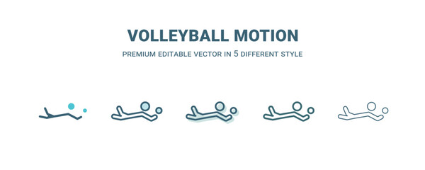 volleyball motion icon in 5 different style. Outline, filled, two color, thin volleyball motion icon isolated on white background. Editable vector can be used web and mobile