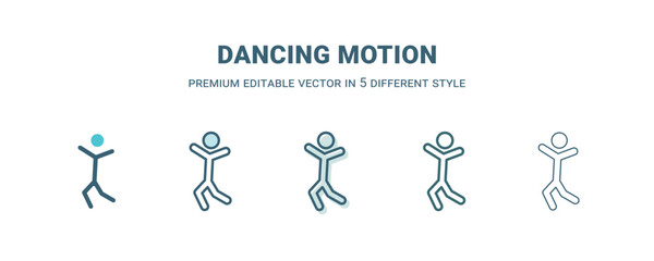 dancing motion icon in 5 different style. Outline, filled, two color, thin dancing motion icon isolated on white background. Editable vector can be used web and mobile