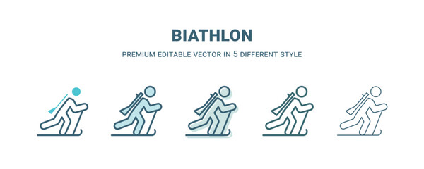 biathlon icon in 5 different style. Outline, filled, two color, thin biathlon icon isolated on white background. Editable vector can be used web and mobile