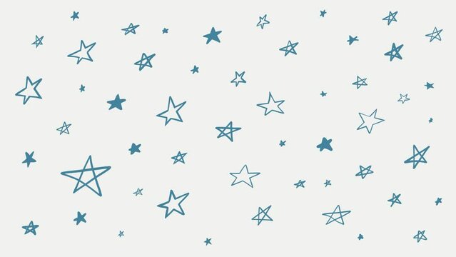 Flickering from light to a dark background with drawn blue stars by hand with a black mask and alpha channel. High quality 4k motion graphics