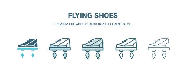 flying shoes icon in 5 different style. Outline, filled, two color, thin flying shoes icon isolated on white background. Editable vector can be used web and mobile
