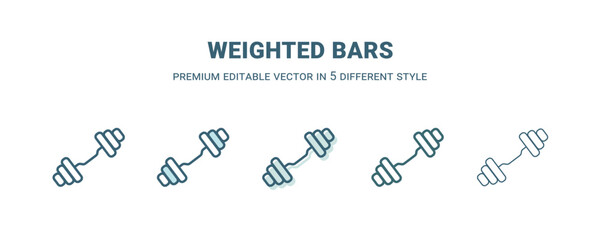 weighted bars icon in 5 different style. Outline, filled, two color, thin weighted bars icon isolated on white background. Editable vector can be used web and mobile