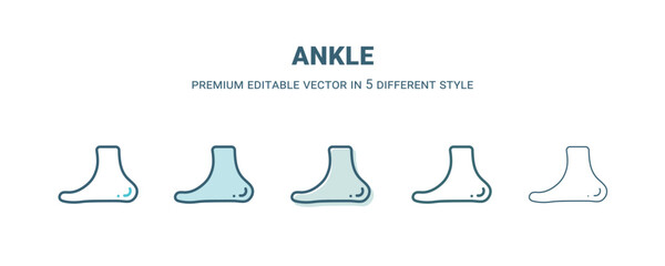 ankle icon in 5 different style. Outline, filled, two color, thin ankle icon isolated on white background. Editable vector can be used web and mobile