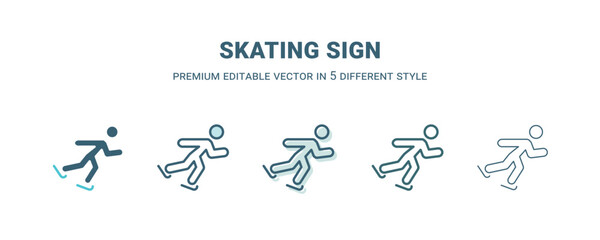 skating sign icon in 5 different style. Outline, filled, two color, thin skating sign icon isolated on white background. Editable vector can be used web and mobile