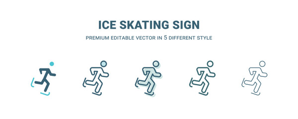 ice skating sign icon in 5 different style. Outline, filled, two color, thin ice skating sign icon isolated on white background. Editable vector can be used web and mobile