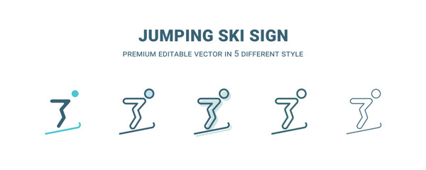 jumping ski sign icon in 5 different style. Outline, filled, two color, thin jumping ski sign icon isolated on white background. Editable vector can be used web and mobile