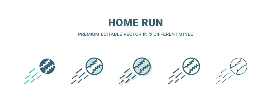 home run icon in 5 different style. Outline, filled, two color, thin home run icon isolated on white background. Editable vector can be used web and mobile