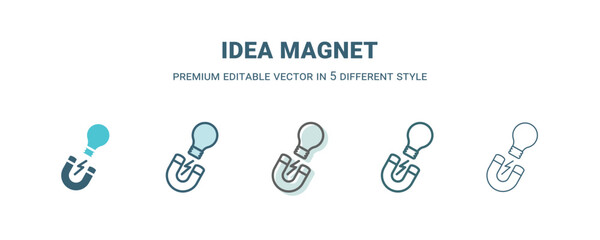 Fototapeta premium idea magnet icon in 5 different style. Outline, filled, two color, thin idea magnet icon isolated on white background. Editable vector can be used web and mobile