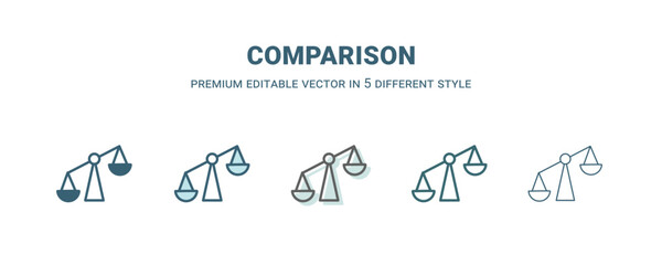 comparison icon in 5 different style. Outline, filled, two color, thin comparison icon isolated on white background. Editable vector can be used web and mobile