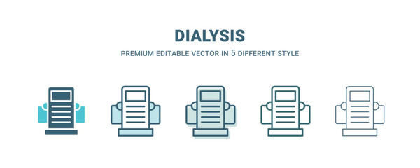 dialysis icon in 5 different style. Outline, filled, two color, thin dialysis icon isolated on white background. Editable vector can be used web and mobile