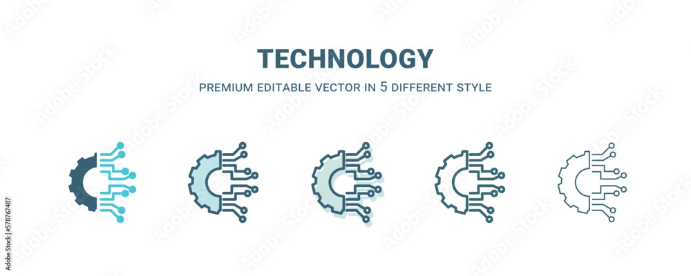 Wall mural technology icon in 5 different style. outline, filled, two color, thin technology icon isolated on w