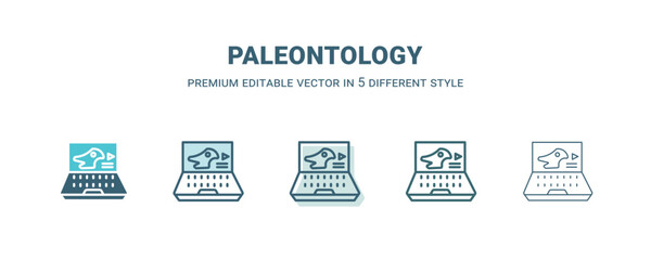 paleontology icon in 5 different style. Outline, filled, two color, thin paleontology icon isolated on white background. Editable vector can be used web and mobile