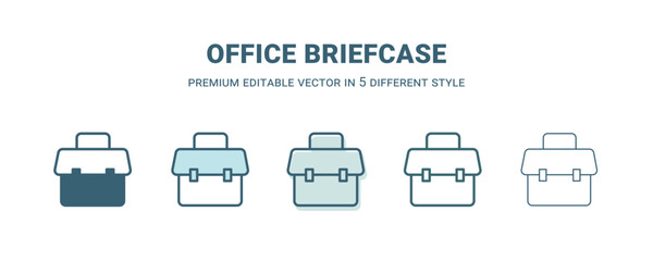 office briefcase icon in 5 different style. Outline, filled, two color, thin office briefcase icon isolated on white background. Editable vector can be used web and mobile