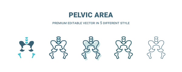 pelvic area icon in 5 different style. Outline, filled, two color, thin pelvic area icon isolated on white background. Editable vector can be used web and mobile