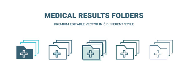 medical results folders icon in 5 different style. Outline, filled, two color, thin medical results folders icon isolated on white background. Editable vector can be used web and mobile