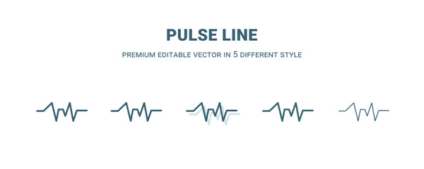 pulse line icon in 5 different style. Outline, filled, two color, thin pulse line icon isolated on white background. Editable vector can be used web and mobile