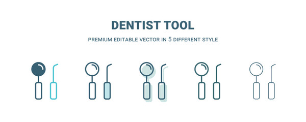 dentist tool icon in 5 different style. Outline, filled, two color, thin dentist tool icon isolated on white background. Editable vector can be used web and mobile
