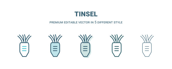 tinsel icon in 5 different style. Outline, filled, two color, thin tinsel icon isolated on white background. Editable vector can be used web and mobile