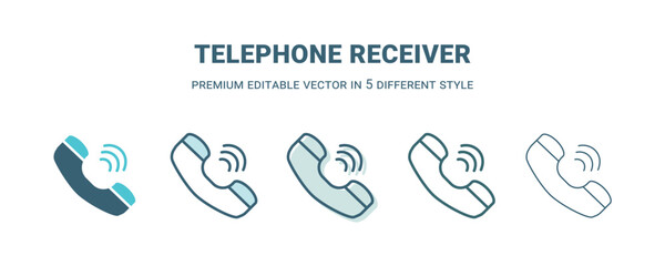 telephone receiver icon in 5 different style. Outline, filled, two color, thin telephone receiver icon isolated on white background. Editable vector can be used web and mobile