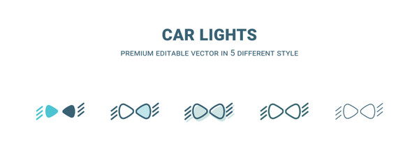 car lights icon in 5 different style. Outline, filled, two color, thin car lights icon isolated on white background. Editable vector can be used web and mobile