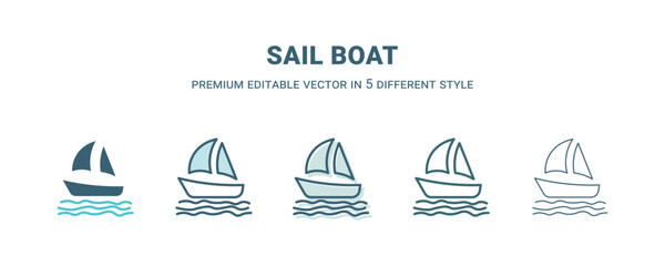 sail boat icon in 5 different style. Outline, filled, two color, thin sail boat icon isolated on white background. Editable vector can be used web and mobile