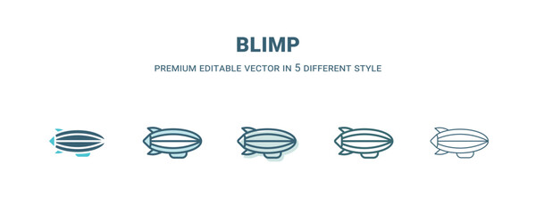 blimp icon in 5 different style. Outline, filled, two color, thin blimp icon isolated on white background. Editable vector can be used web and mobile