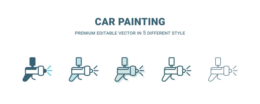 car painting icon in 5 different style. Outline, filled, two color, thin car painting icon isolated on white background. Editable vector can be used web and mobile