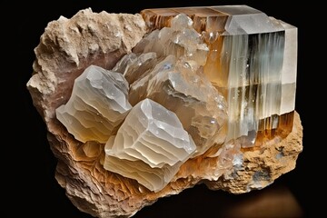 Stone rock gem crystal gypsum selenite mineral specimen. Generative AI