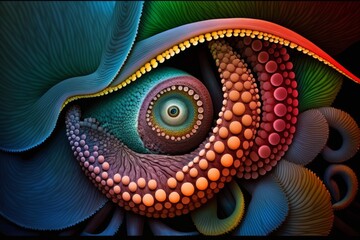 Abstract Octopus Fractal Artwork - Generative Ai Concept Design Illustration