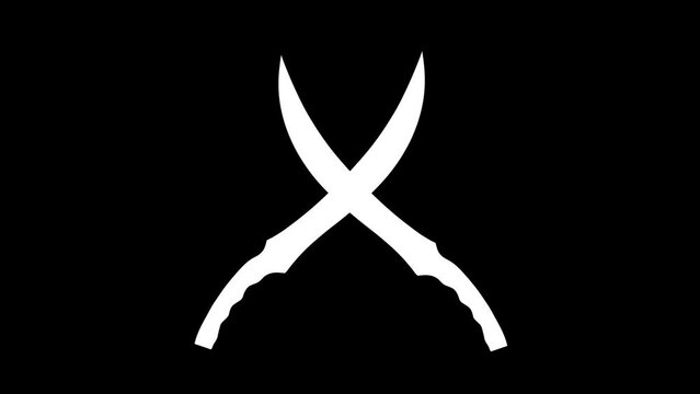 Knives crossed on a black background caustic glitters. Seamless loop presentation. With alpha channel and green screen chroma key. 4K animation - Powered by Adobe