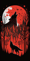 wolf howling at the moon created with Generative AI Technology	