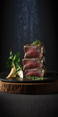 Steak  on a plate created with Generative AI Technology