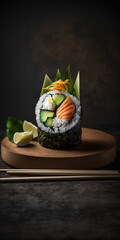 sushi rolls on a plate created with Generative AI Technology	
