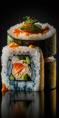 sushi rolls on a plate created with Generative AI Technology	
