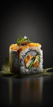 sushi on a black plate created with Generative AI Technology	
