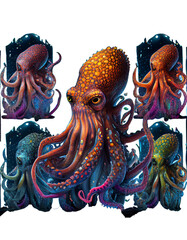Beautiful octopuses design create with AI, T-shirt design, png transparent background