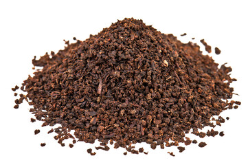 Heap of black English tea on white background