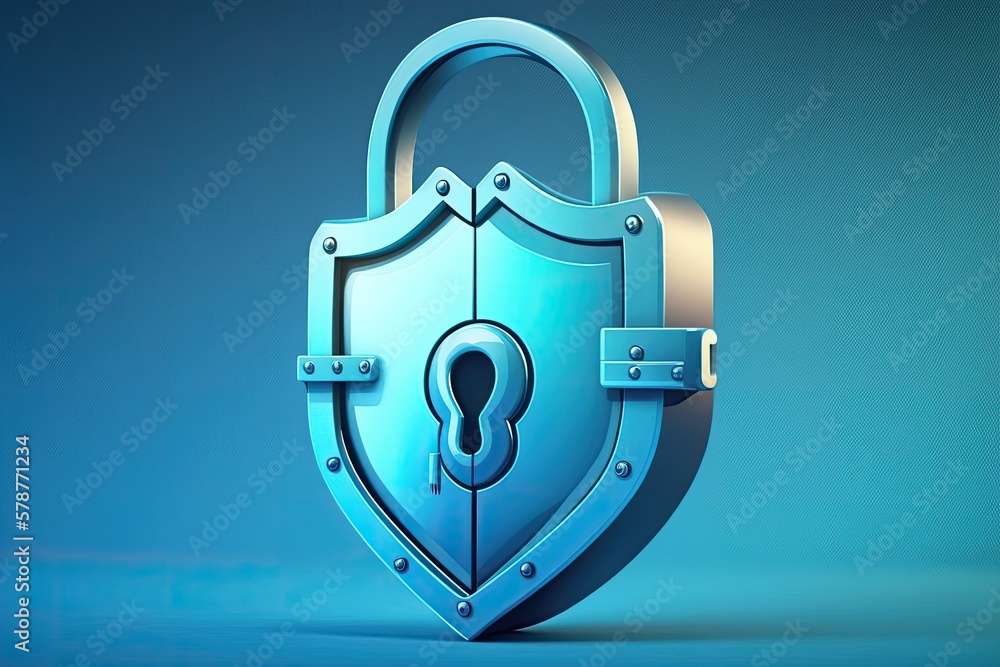 Poster guarded by a key and a shield, this lock is secure. internet and network security in the cyber age. 
