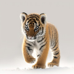 Tiger Cub Walking in Snow created with Generative AI Technology