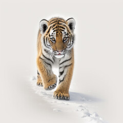 Tiger Cub Walking in Snow created with Generative AI Technology